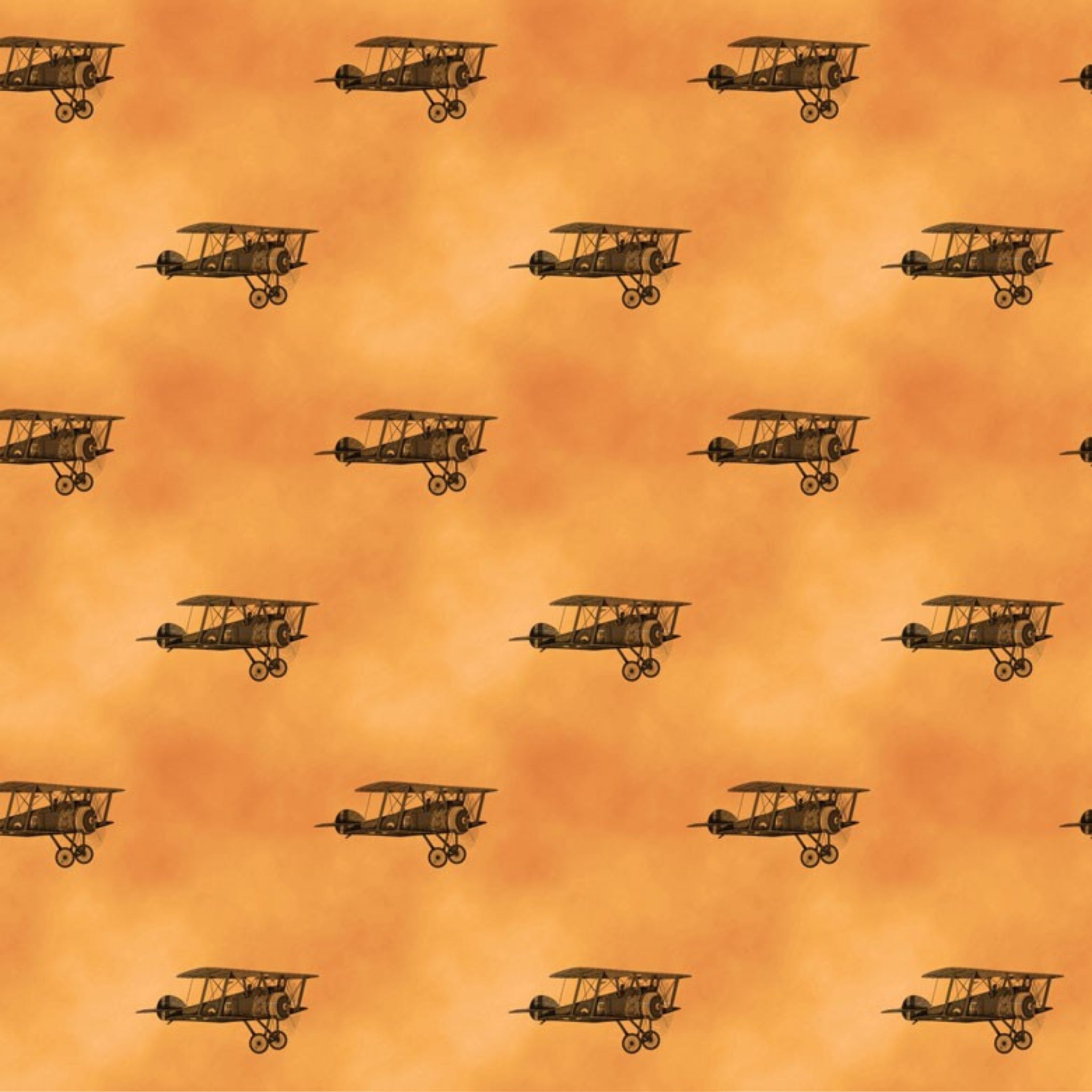 WWI biplane formation amber orange fabric for ANZAC military boys quilts airplane patchwork sewing projects