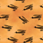 WWI biplane tossed scattered amber orange fabric for ANZAC military boys quilts aviation patchwork sewing projects