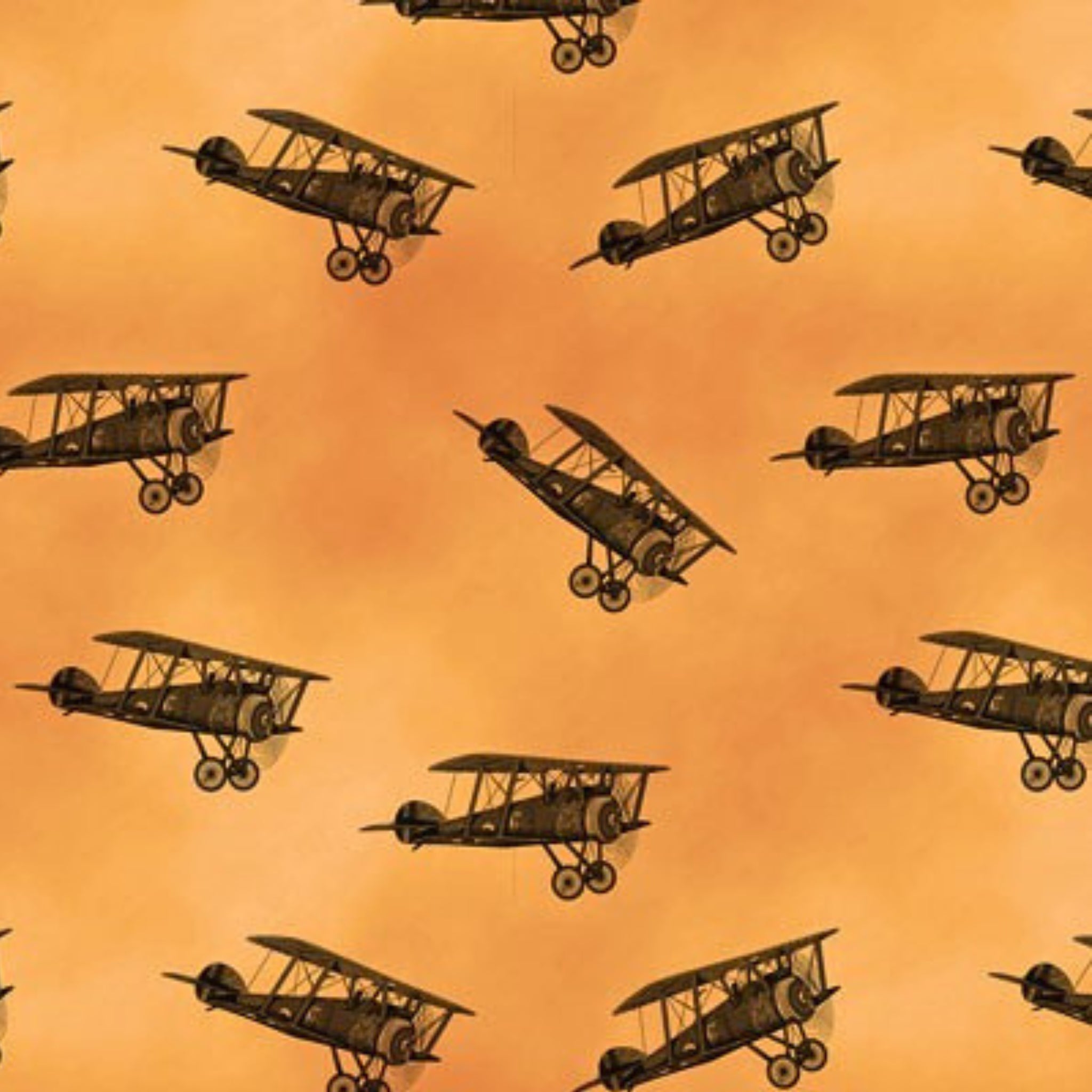 WWI biplane tossed scattered amber orange fabric for ANZAC military boys quilts aviation patchwork sewing projects