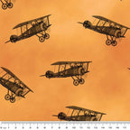 WWI biplane tossed scattered amber orange fabric for ANZAC military boys quilts aviation patchwork sewing projects