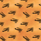 WWI biplane tossed scattered amber orange fabric for ANZAC military boys quilts aviation patchwork sewing projects
