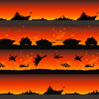Military silhouette stripe warships tanks jets helicopters orange red fabric for ANZAC boys quilts patchwork sewing projects