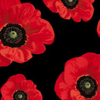 Remembering ANZAC Large Poppies on Black - KK Fabrics - Three Wishes Patchwork Fabric - Closeup