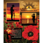 ANZAC commemorative panel soldiers silhouettes red poppies Rising Sun badge Ode of Remembrance fabric for memorial quilts and tribute projects