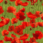 Remembering ANZAC Poppies on Green Allover - KK Fabrics - Three Wishes Patchwork Fabric