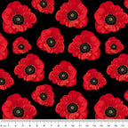 Remembering ANZAC Small Poppies on Black - KK Fabrics - Three Wishes Patchwork Fabric - Size
