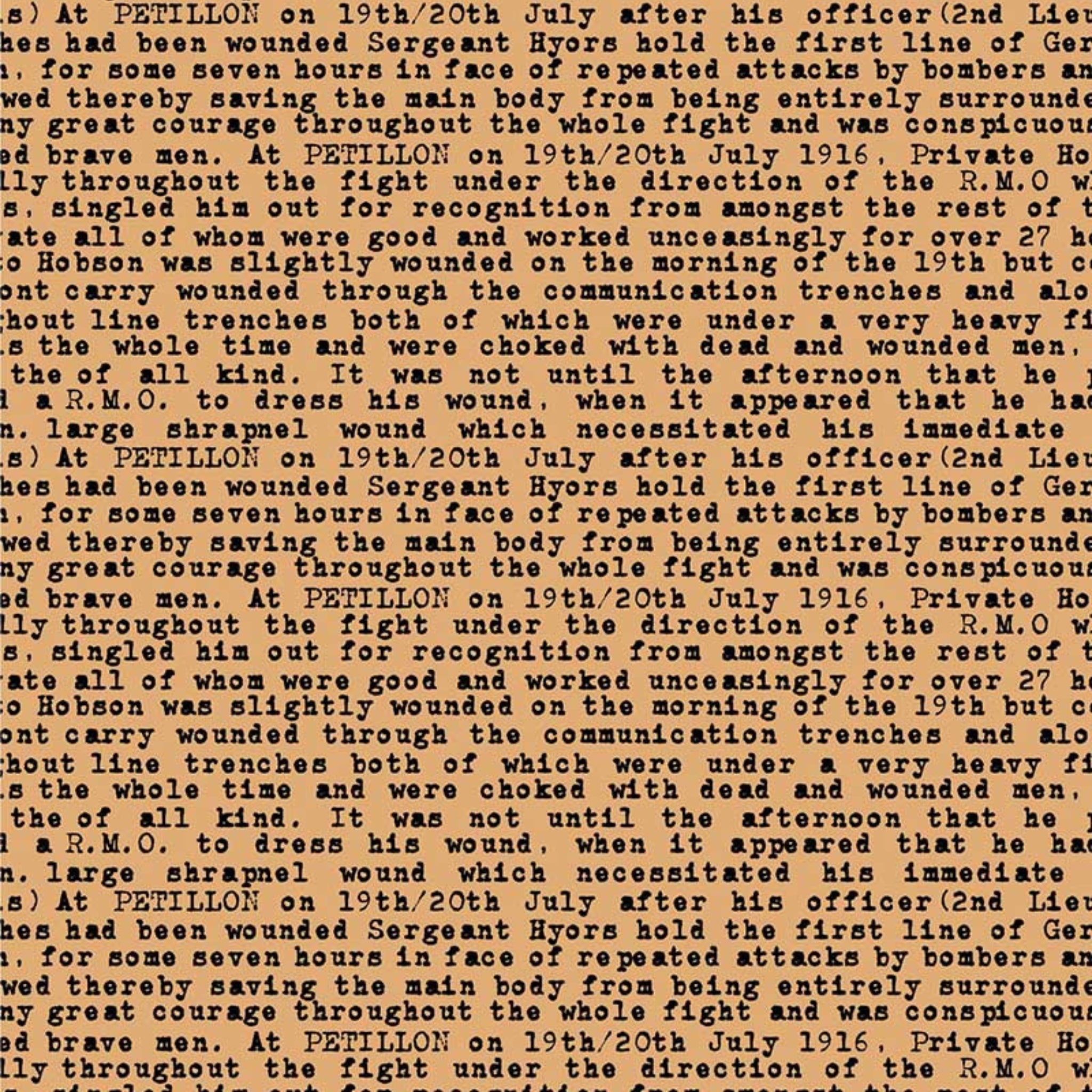 Wartime soldier letter typeface text sandy tan fabric for ANZAC memorial quilts remembrance wall hangings patchwork sewing projects