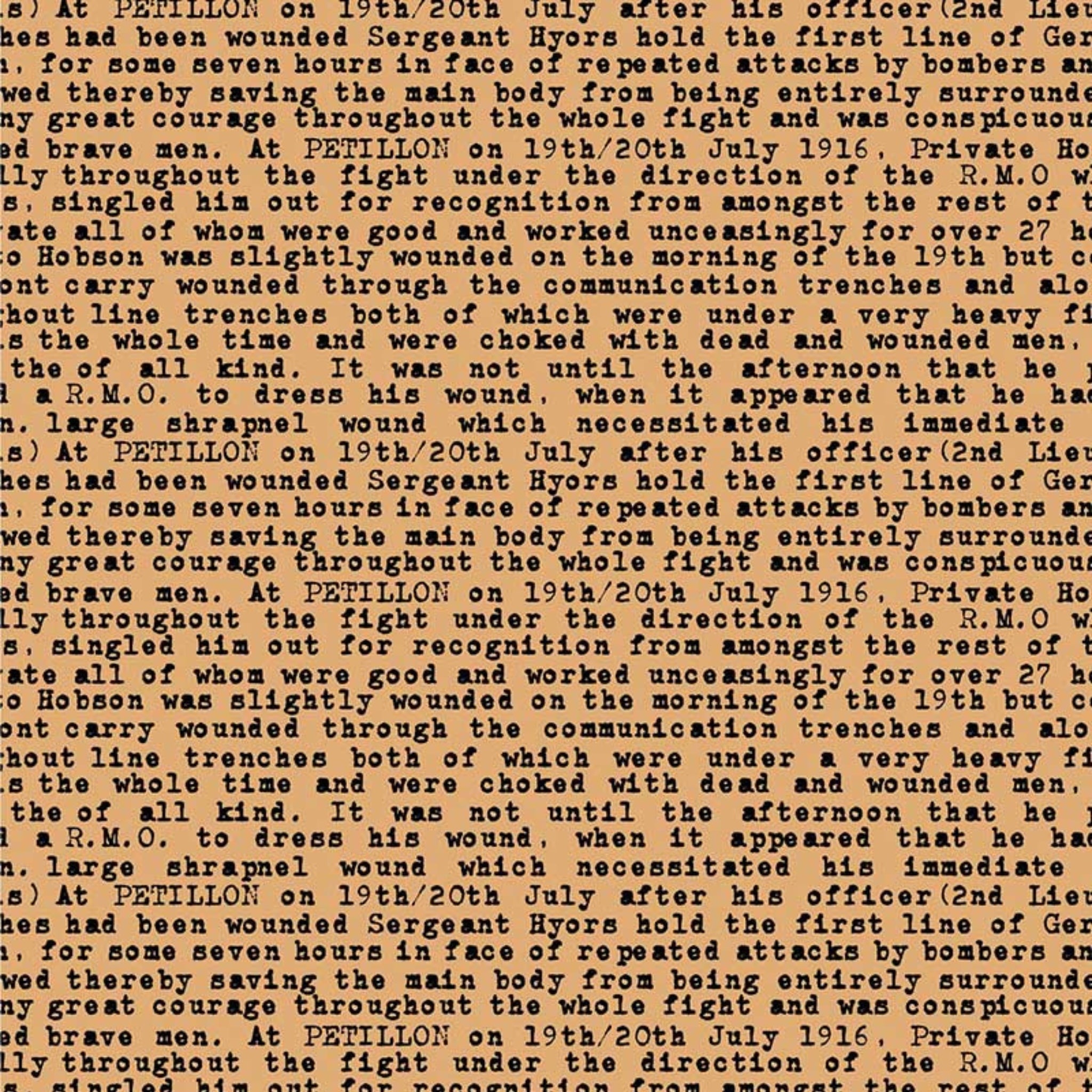 Wartime soldier letter typeface text sandy tan fabric for ANZAC memorial quilts remembrance wall hangings patchwork sewing projects