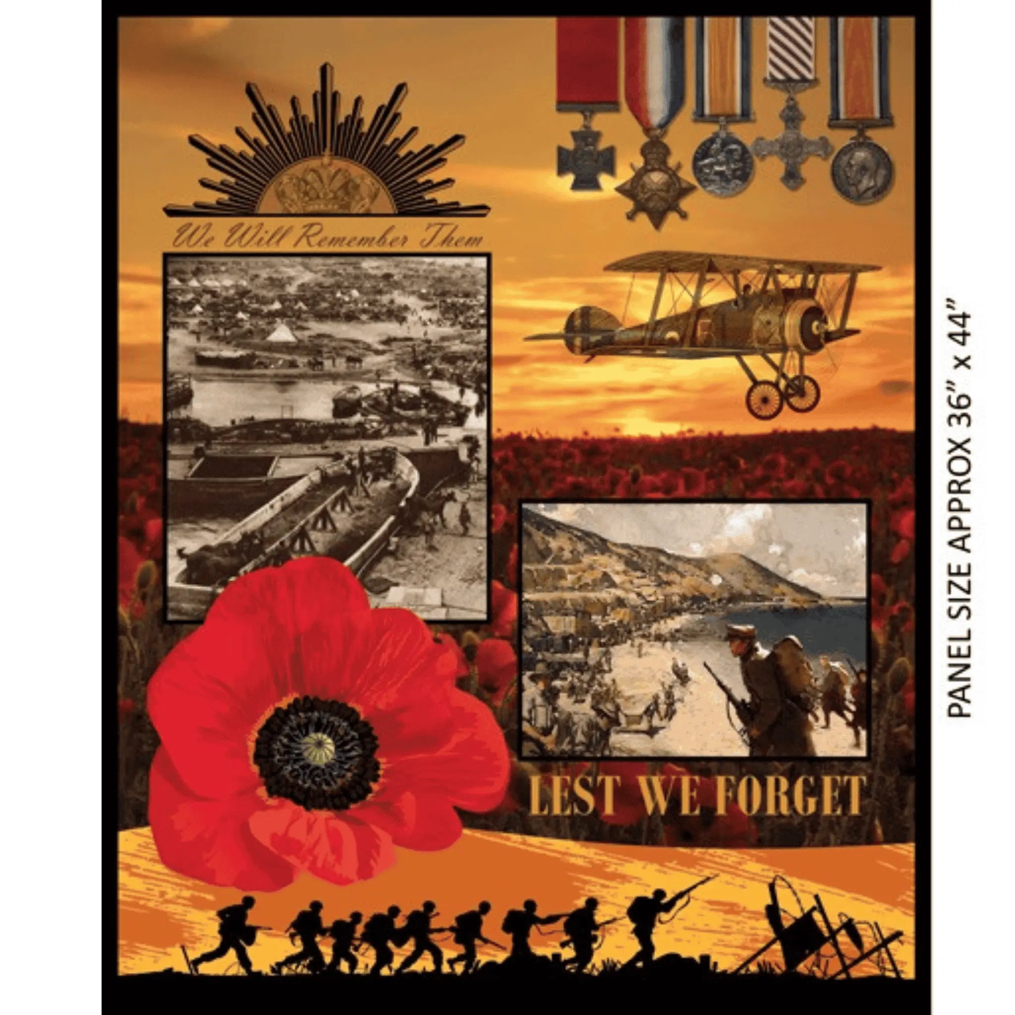 Remembering ANZAC WWI Panel - KK Fabrics - Three Wishes Patchwork Fabric
