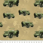 Remembering Vietnam Army Jeep Sand Beige - KK Fabrics - Three Wishes Patchwork Fabric
