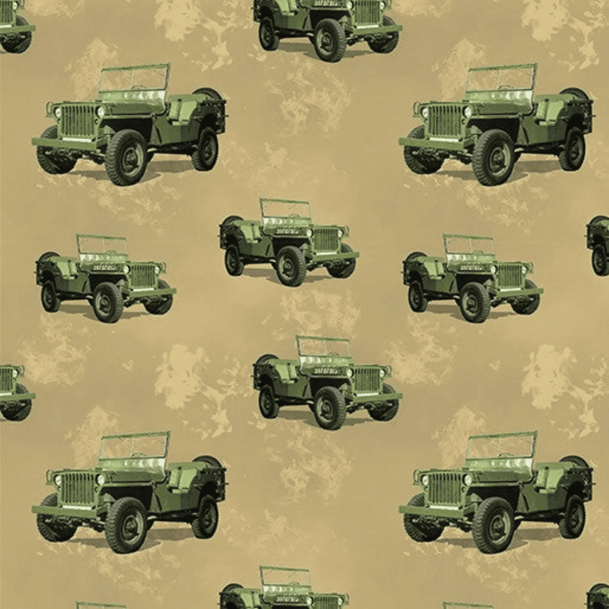 Remembering Vietnam Army Jeep Sand Beige - KK Fabrics - Three Wishes Patchwork Fabric