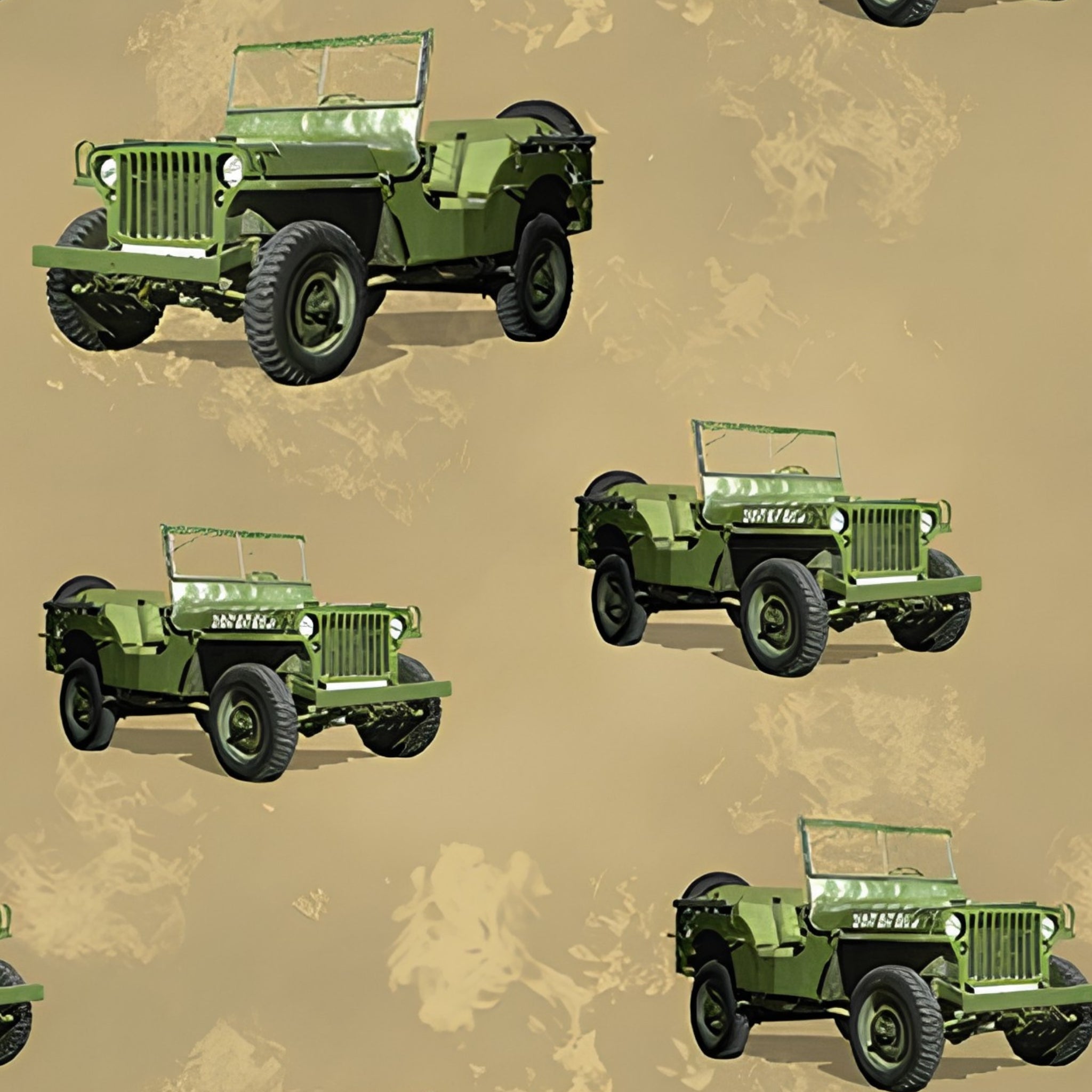 Green army jeeps sandy beige fabric for Vietnam memorial boys quilts military patchwork sewing projects