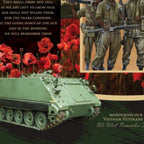 Vietnam War commemorative panel Rising Sun badge soldiers poppies helicopter armoured vehicle Ode of Remembrance fabric for memorial quilts wall hangings