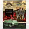 Vietnam War commemorative panel Rising Sun badge soldiers poppies helicopter armoured vehicle Ode of Remembrance fabric for memorial quilts wall hangings