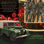 Vietnam War commemorative panel Rising Sun badge soldiers poppies helicopter Land Rover Ode of Remembrance fabric for memorial quilts wall hangings