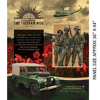 Vietnam War commemorative panel Rising Sun badge soldiers poppies helicopter Land Rover Ode of Remembrance fabric for memorial quilts wall hangings