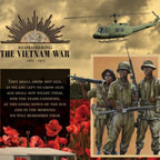Vietnam War commemorative panel Rising Sun badge soldiers poppies helicopter Land Rover Ode of Remembrance fabric for memorial quilts wall hangings