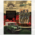 Vietnam War commemorative panel Rising Sun badge soldiers poppies helicopter Land Rover Ode of Remembrance fabric for memorial quilts wall hangings