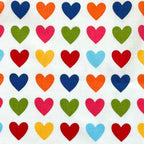 Bright rainbow hearts white fabric for children's quilts bags fun patchwork sewing projects