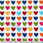 Bright rainbow hearts white fabric for kid's quilts bags fun patchwork sewing projects