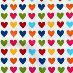 Colorful rainbow hearts white fabric for children's quilts bags fun patchwork sewing projects