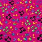 Tossed rainbow striped music notes red yellow green blue purple hot pink novelty retro fabric for music quilts bags vests retro skirts and sewing