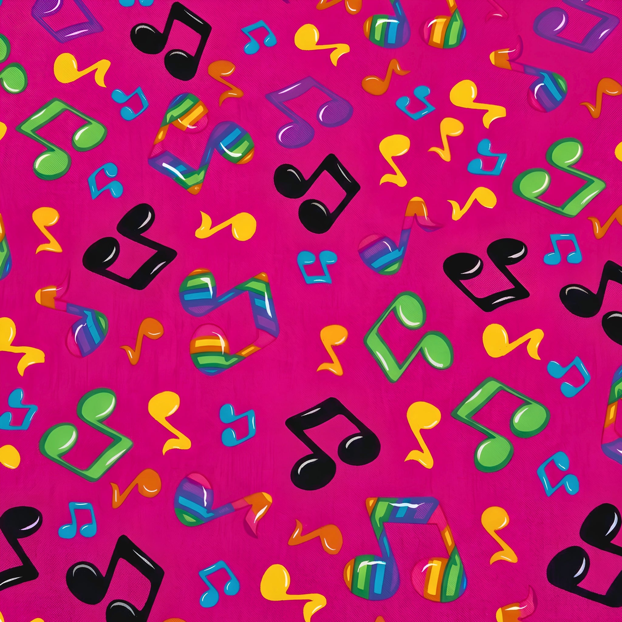 Tossed rainbow striped music notes red yellow green blue purple hot pink novelty retro fabric for music quilts bags vests retro skirts and sewing