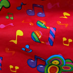 Tossed rainbow striped music notes yellow green blue purple pink red novelty retro fabric for music quilts bags vests retro skirts and sewing