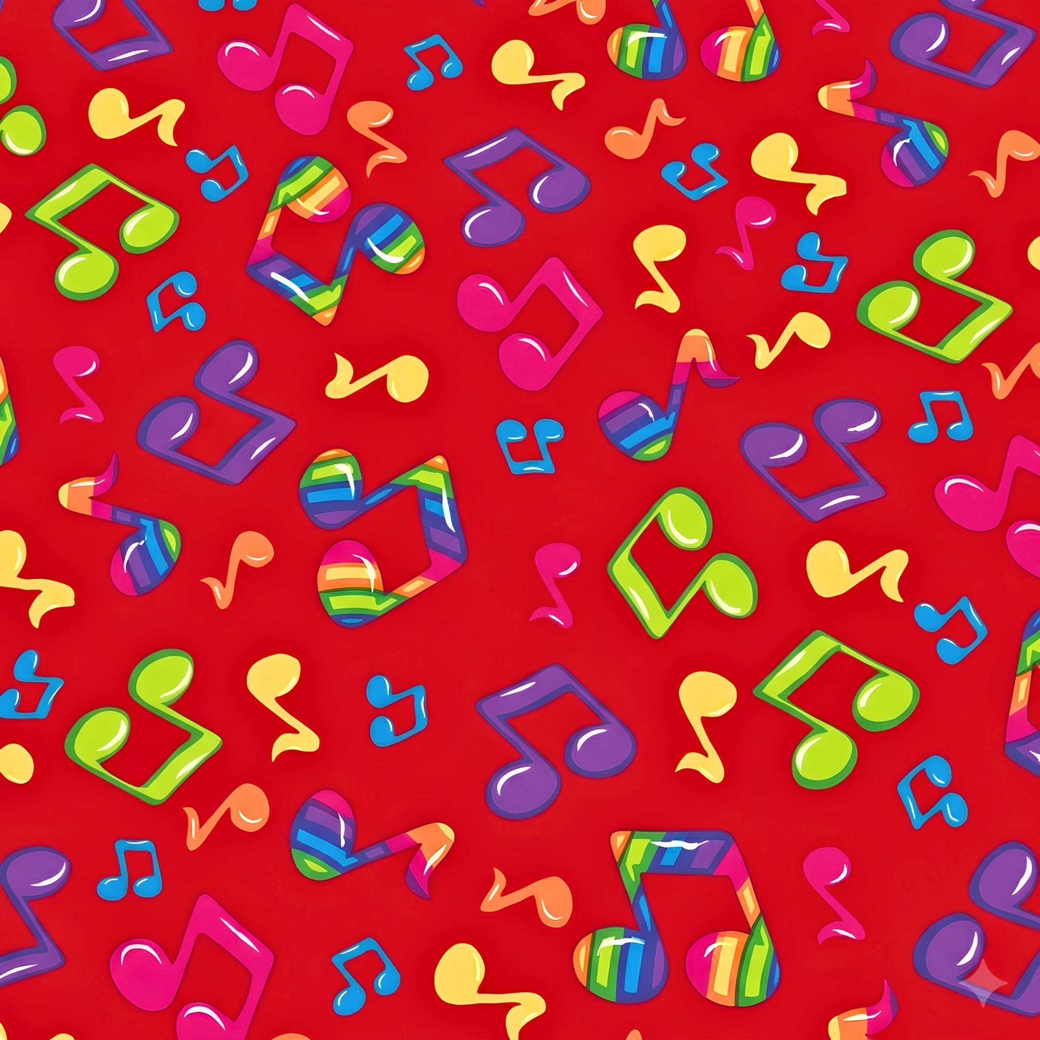 Tossed rainbow striped music notes yellow green blue purple pink red novelty retro fabric for music quilts bags vests retro skirts and sewing