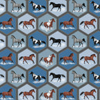 Realistic horses bay chestnut black grey pinto paint honeycomb blue charcoal fabric for horse-themed quilts and equestrian gifts