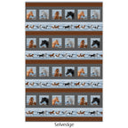 Running Free stripe blue alternating horse portrait blocks beach scene brown paisley border fabric for horse-themed quilts and equestrian gifts