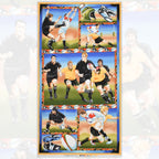 Rugby panel vintage style action scenes players kicking tackling rugby boots balls fabric for sports quilts wall hangings and gifts for men boys