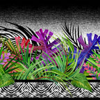 Tropical palm fronds exotic flowers magenta purple blue lime green zebra print border stripe fabric