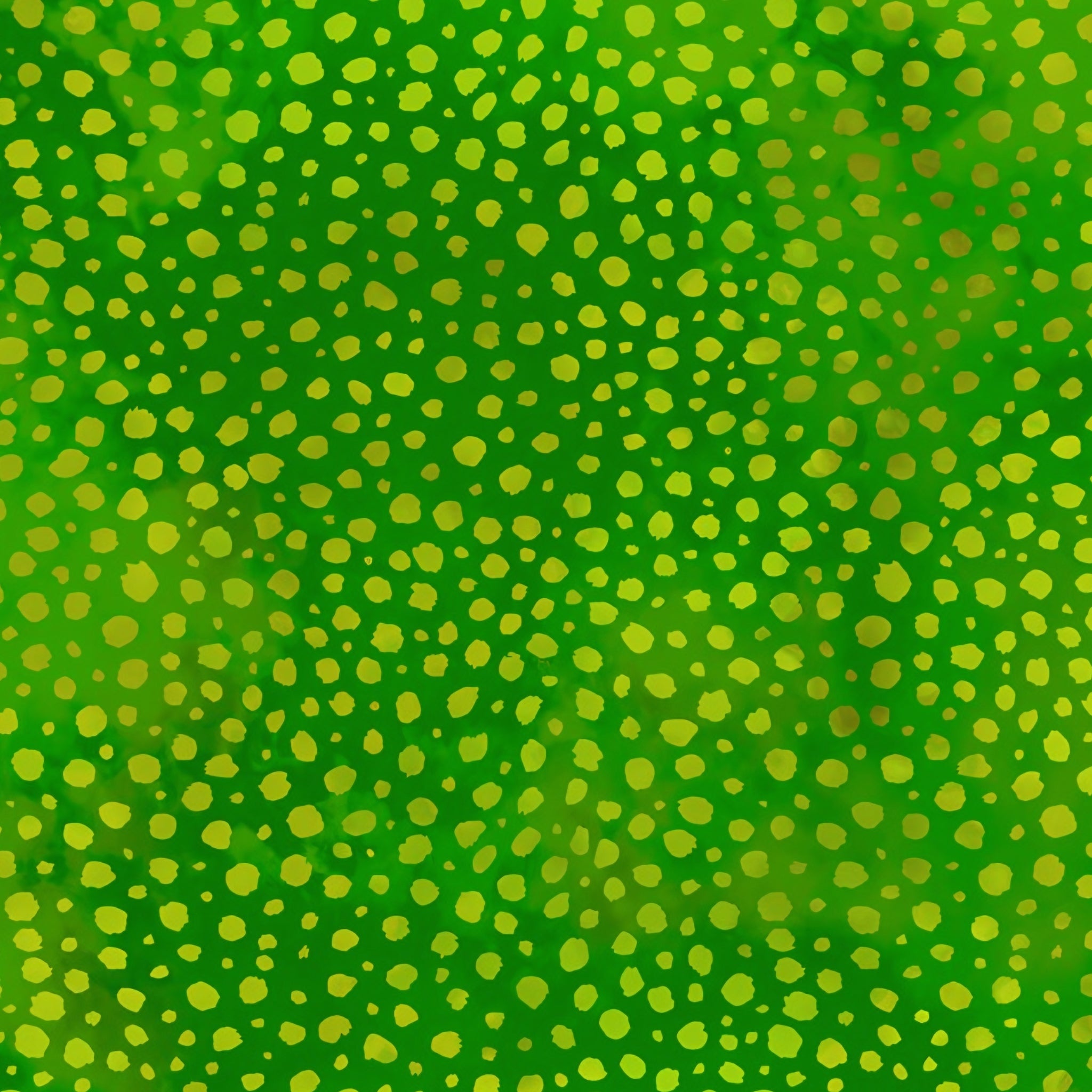 Lime green and golden yellow scattered dots on emerald green blender quilting fabric Jason Yenter In The Beginning Fabrics