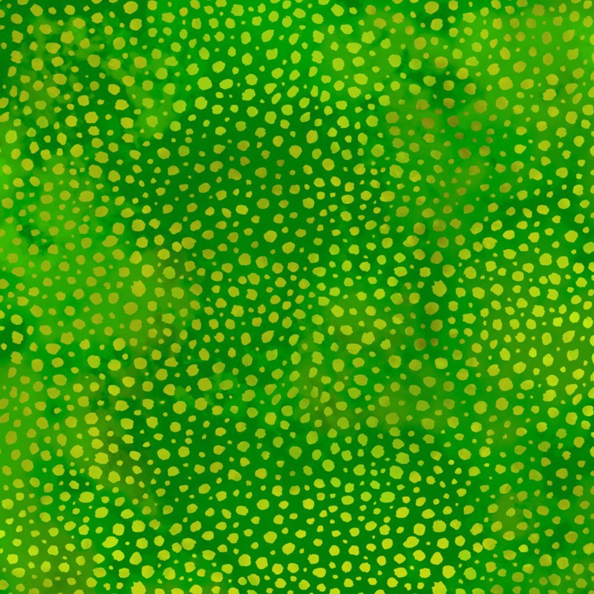 Digital print scattered dots lime green golden yellow emerald green blender fabric for jungle quilts and modern patchwork projects