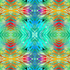 Aqua tie dye kaleidoscope mirrored pattern turquoise lime green red orange gold retro quilting fabric Jason Yenter In The Beginning Fabrics