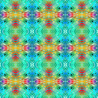 Aqua tie dye kaleidoscope mirrored pattern turquoise lime green red orange gold retro quilting fabric Jason Yenter In The Beginning Fabrics