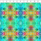 Psychedelic tie-dye kaleidoscope aqua turquoise lime green orange magenta fabric for retro quilts and groovy patchwork projects