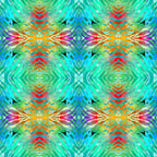 Psychedelic tie-dye kaleidoscope aqua turquoise lime green orange magenta fabric for retro quilts and groovy patchwork projects
