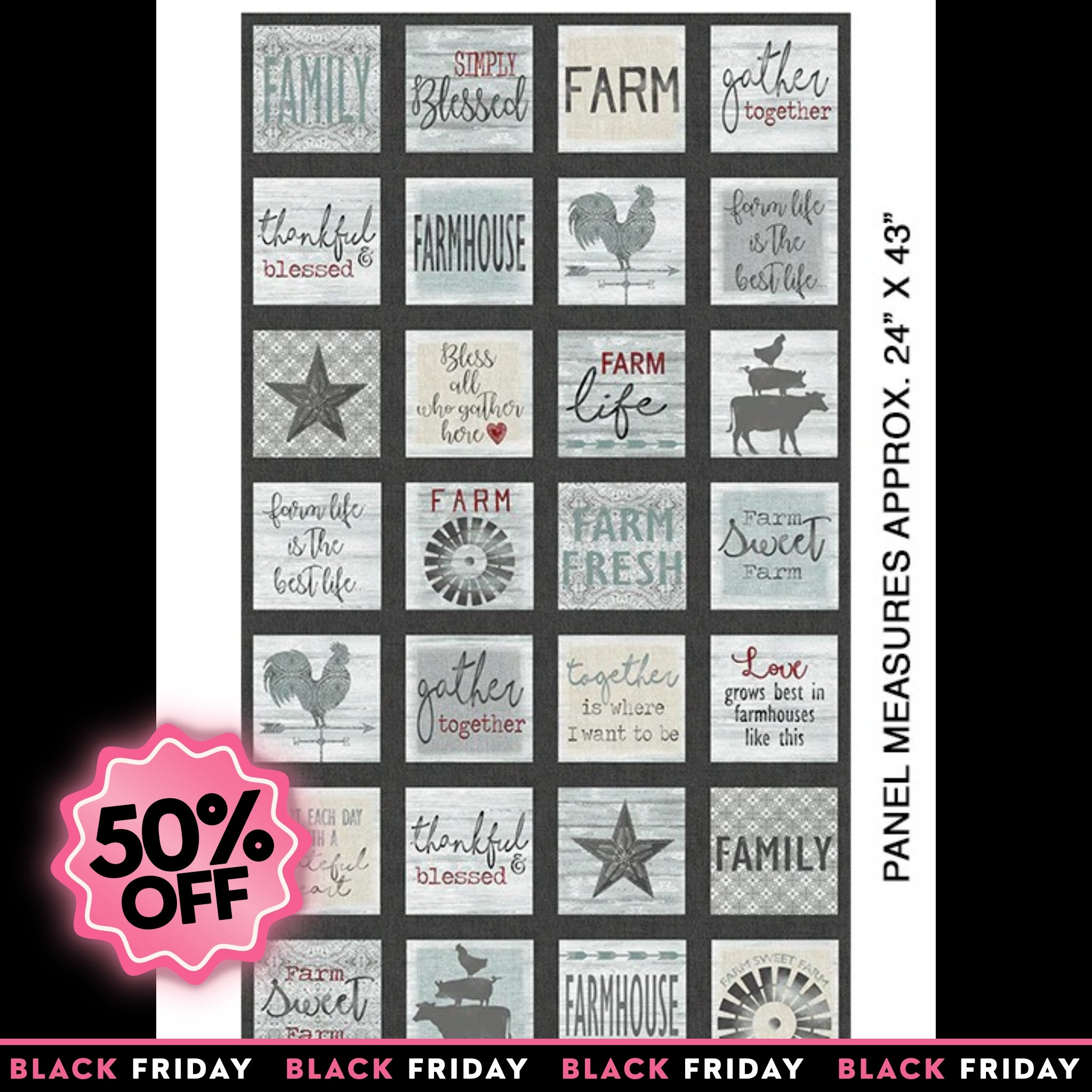 Farm Sweet Farm: Squares Panel (Grey/Multi)
