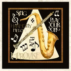 Play Your Song saxophone clarinet Sing Harmony Melody Improvise music notes black cream novelty music panel block