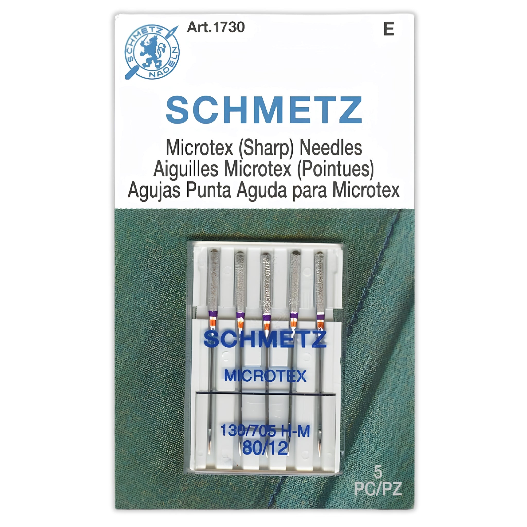 Schmetz Microtex Sharp sewing machine needles 80/12 five pack card 130/705 H-M for quilting piecing and topstitching