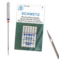 Schmetz Microtex Sharp sewing machine needles 80/12 pack and needle detail acute point for quilting piecing and topstitching