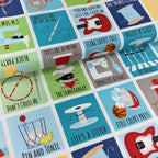 Novelty sewing puns fussy cut panel blue teal yellow green quilting cotton bolt for sewist gifts quilts and patchwork projects