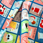 Novelty sewing puns panel denim navy blue draped showing I'm All About That Baste Hiccup Thread of the Class fussy cut quilting cotton Riley Blake