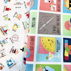 Sewing puns panel pink white coord fussy cut squares I'm All About That Baste Press On Cut It Out Hiccup novelty quilting cotton Riley Blake
