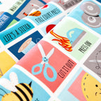 Sewing puns panel blue teal pink yellow fussy cut squares Life's a Stitch Full Court Press Cut It Out Press On novelty quilting cotton Riley Blake