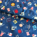 Sewing puns toss denim navy blue novelty quilting cotton cute characters Cute as a Button Press On Stitch Happens fussy cut patchwork Riley Blake