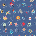 Sewing puns toss denim navy blue novelty quilting cotton cute characters Cute as a Button Press On Stitch Happens fussy cut patchwork Riley Blake