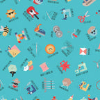 Sewing puns toss peacock turquoise teal novelty quilting cotton cute characters Cute as a Button Press On Stitch Happens fussy cut patchwork Riley Blake